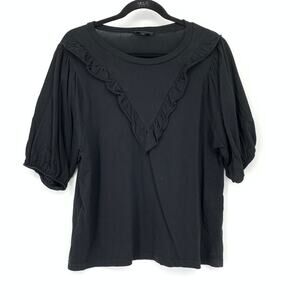 J. Crew Dressy Ruffle T-Shirt Womens Size Medium Black Half Sleeve